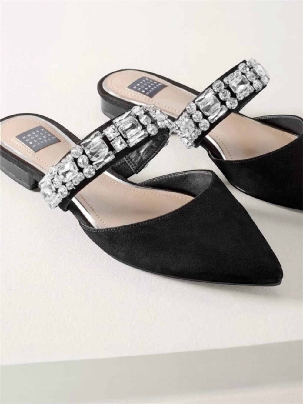 White House Black Market Pointy Toe Jeweled Mules Black Size 6